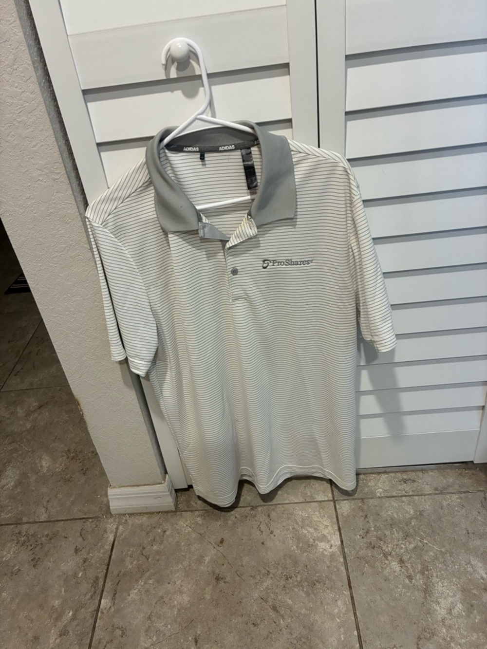 adidas Men's White and Gray Striped Polo